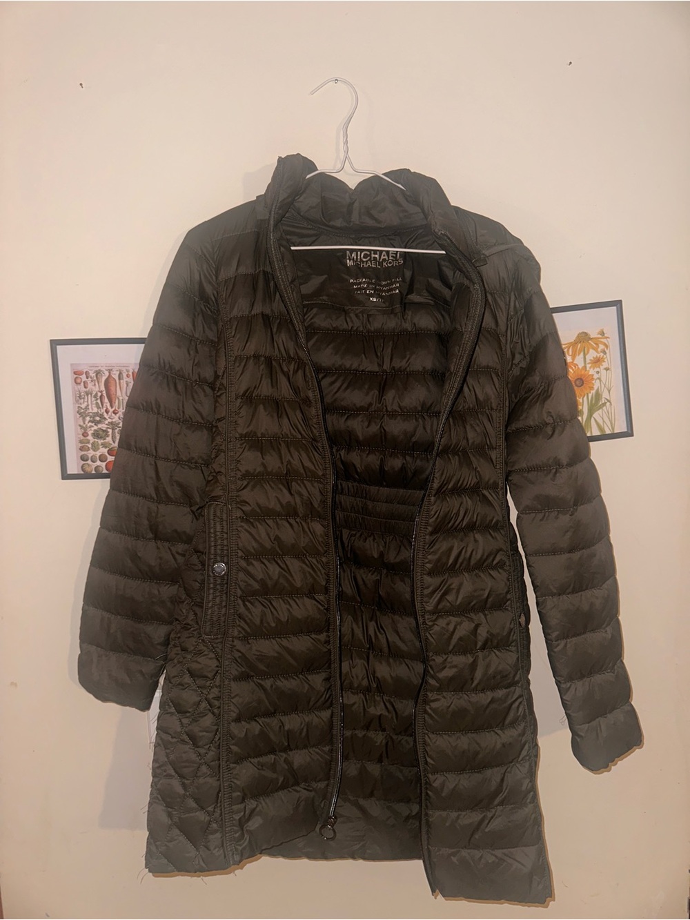 Michael Kors Black Quilted Long Puffer Coat with High Collar